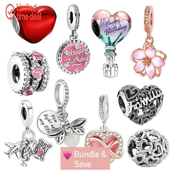 10 Silver Charms Set for Bracelets & Necklaces, Hypoallergenic Alloy Steel - Picture 1 of 8